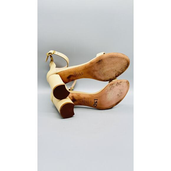 Stuart Weitzman Sandals Womens 7.5 Beige Leather Block Heel Nudist 75 Shoes - Picture 10 of 12